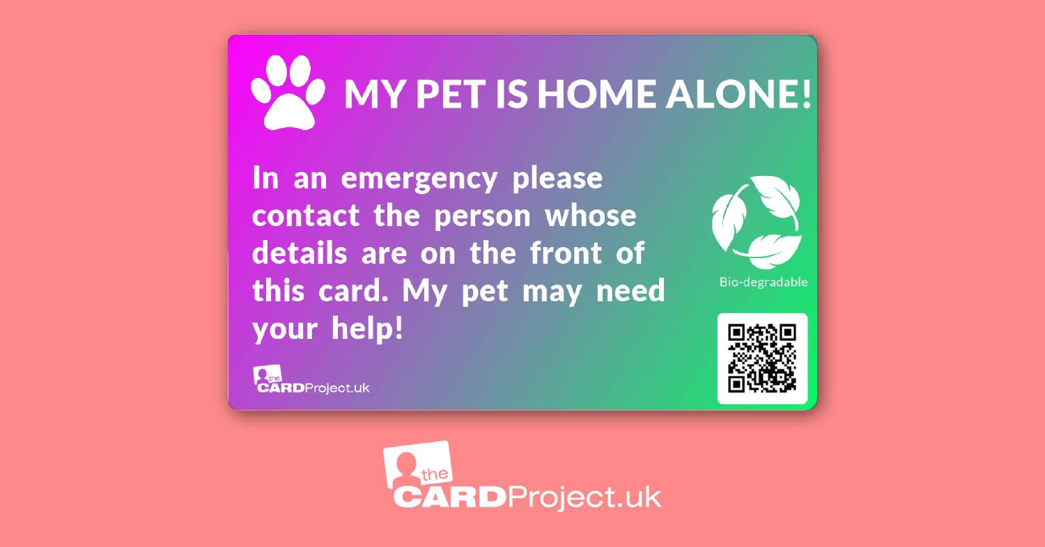 My Pet is Home Alone Photo Card, Emergency Contact Design (REAR)